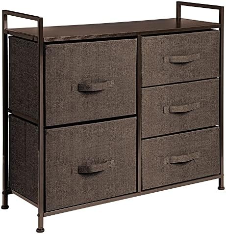 mDesign Storage Dresser Furniture Unit - Large Standing Organizer Chest for Bedroom, Office, Living Room, and Closet - 5 Drawer Removable Fabric Bins - Espresso Brown, Pack of 1