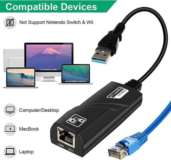 Image of BlackBoost USB Ethernet Adapter, USB 3.0 to 10 /100 Gigabit Ethernet LAN Network Adapter, RJ45 Ethernet Adapter for MacBook, PC, Desktop, Laptop with Windows 10 /8 /7, Linux, Mac OS
