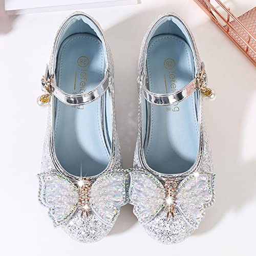 Girls Sandals Toddler Little Kid Girls Dress Pumps Glitter Sequins Princess Bowknot Low Girls Bunny Slippers Size 11 (Grey, 11 Little Kid)4
