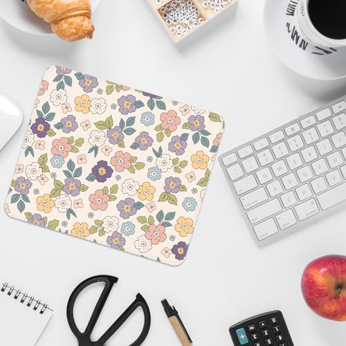 Image of FROGIGO Mouse Pad with Stitched Edges - Cartoon Floral Mousepad for Women, 9.25 x 7.75 inch Washable Square Desk Pad, Non-Slip Rubber Base, Office Home Laptop Accessories - Cartoon Florals