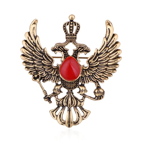 Image of Double Headed Eagle With Winged Stone Detailing Lapel Pin Badge Coat Suit Jacket Wedding Gift Party Shirt Collar Accessories Brooch