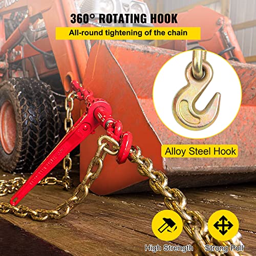 Vevor Heavy-Duty Chain Load Binder, 8800Lbs Working Load Capacity 5/16"-3/8" Tie Down Kit W/ Two Grab Hooks, Includes (2) Ratchet Binders – (2) 21' G80 Chains, For Transport, Hauling, Towing #TOP5