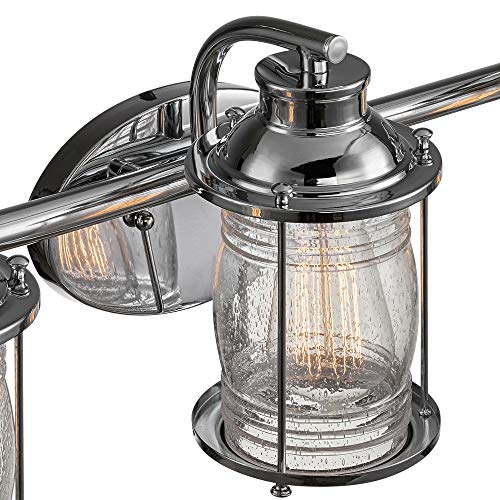 Globe Electric 51272 Bayfield 3-Light Vanity Light, Chrome, Ribbed Seeded Glass Shades #TOP2