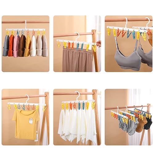 Foshine Clothes Hanger with 8 Color Clips 2 Pack Clothes Drying Racks Windproof for Drying Socks Bras Underwears Baby Clothes, Hats Scarfs Towels Pants and Gloves Diaper White Gray - Thumbnail 7