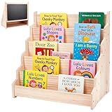 INTERWARM 1 Set Montessori Bücherregal, Holz 5-Tier Front Facing Buch Display Regal mit Tafel Grußkarte Display Stand für Schlafzimmer Spielzimmer Klassenzimmer Buch Rack Organizer