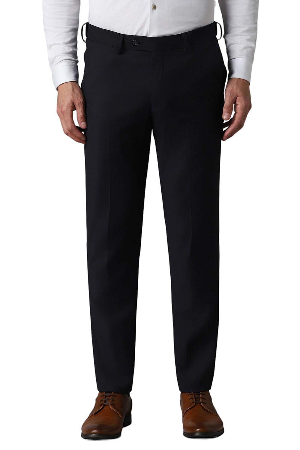 louis philippe Men Black Slim Tapered Fit Solid Flat Front Formal Trousers-picture-23