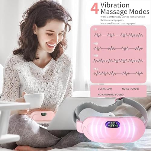 Image of Heating Pad for Menstrual Cramps Relief, for Stomach, 3-Speed Temperature Adjustment and 4-Speed Massage Modes, Back and Belly Heating Pad for Women Pink Color