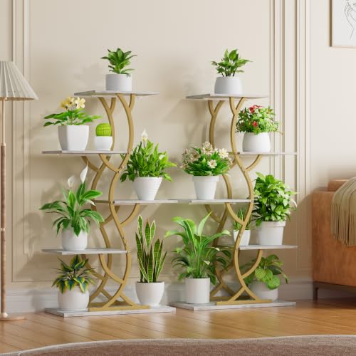 Image of Plant Stand Indoor with Grow Lights - 5 Tiered Corner Plant Shelves (Gold)