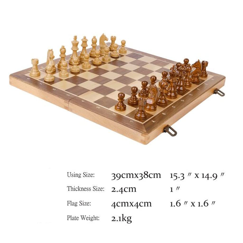 ZAW Schach Große Schach-Sets, 15-Zoll-faltendes tragbares Massivholz-Schachbrett mit Aufbewahrungstasche, Premium-Schach-Set for Erwachsene (Zwei weitere Queens) Chess (Color : Chess Set)