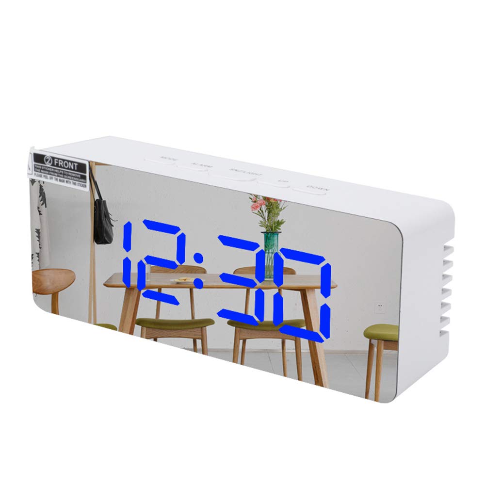 Mengshen Digital Alarm Clock, Large LED Display Mirror Clock with Snooze Function Adjustable Brightness Suitable for Home Bedroom Living Room Office Travel (Blue)