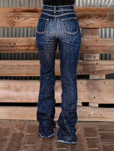 Flamingals Bootcut Straight Leg High Rise Casual Botton Fly Raw Hem Denim Jeans4