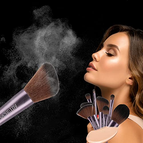 Makeup Brush Set 9Pcs, Premium Synthetic Foundation Brush Eyeshadow Loose Powder Concealer Brushes for Liquid, Girl’s Make up Brushes Kit with Black Transparent Leather Bag Case Cover for Travel - Image 8
