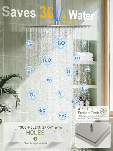 Image of Woindo Shower Faucet Set, 10 inch Ceiling Mount Rainfall Shower System with 2 Rain Shower Head and Multi-function Handheld Head Push Button Diverter Shower Faucet Trim Kit