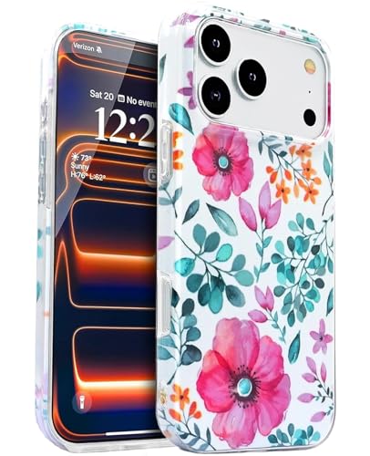 J.west Compatible with iPhone 17 Pro Max Clear Case, with Hybrid Dual Layer Protection, Floral Slim Shockproof Protective Women Girls Phone Cases for iPhone 17 Pro Max 6.9 inch Purple Red