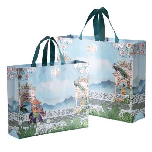 Image of Lavya Wedding Special Return Gift Bags (Royal Wedding Heritage, Pack of 10) | Large Size (15x12.5x4 in) | Reusable Non-Woven Metallic Laminated Matt Finish | Ideal for Gifting Sarees, Sweets & Dry Fruits