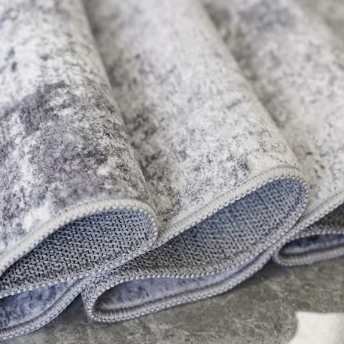 RUUGME Washable 9ft Round Rug - Abstract Rugs for Living Room Large Area Rugs Modern Stain Resistant Indoor Mat for Bedroom Dining Room Non Slip Rubber Backing Thin Super Soft Room Decor 9ft Grey