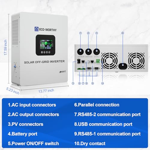 Image of ECO-WORTHY 5000W UL1741 Solar Off-Grid Split-Phase AIO Inverter, 48Vdc to120Vac, 5500W@500V PV Input