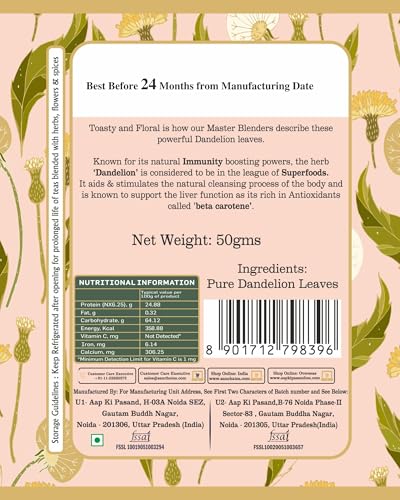 Image of Sancha Tea Boutique, Dandelion Tea, Superherb Herbal Tisane, Supports Fatty Liver Detox, Caffeine Free, 50 Loose Leaves (Pack of 2)