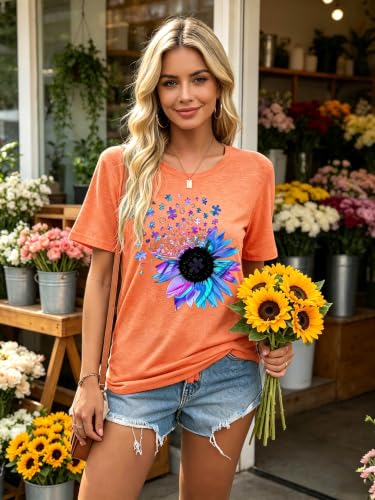 Image of Womens Dandelion T Shirts Sunflower Graphic Short Sleeve Casual Tops