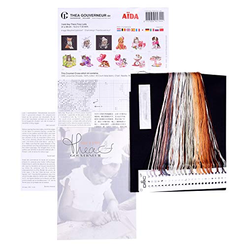 Image of Thea Gouverneur - Counted Cross Stitch Kit - Hey There Foxy Lady - Aida Black - 16 Count - Embroidery Kit for Adults - DMC Embroidery Threads and Other Cross Stitch Supplies Included - 744.05
