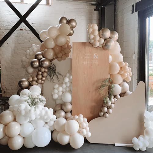 Image of Funhot Beige Balloon Set, 60PCS Nude Birthday Balloons, 12Inch Sand White Apricot Double Stuffed Balloon Neutral Champagne Gold Balloons for Birthday Baby Shower Wedding Boho Bride Party Decorations