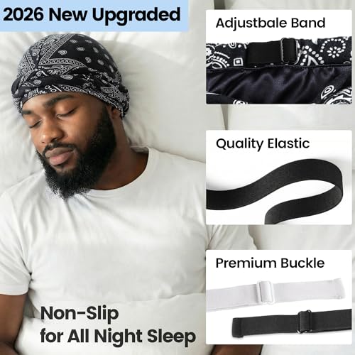 Image of Ababalaya Upgraded Satin Lined Halo Turban Durag for Men &Women Sleeping Bonnet PRE-Tied Headwraps for Hair Loss