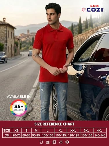 Image of Lux Cozi Men's Polo T-Shirt Regular Fit Half Sleeves with Pocket | Cotton Blend Polo Neck Collar T-Shirt for Men | Casual, Office Comfortable Breathable T-Shirt | Stylish Plain Tee