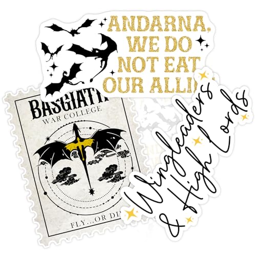 Set 3PCS 3 Inches - Dragon Sticker Andarna We Do Not Eat Our Allies - Basgiath Stamp - Wingleader & High Lords 3 Waterproof Vinyl Decal for Water Bottles Tumblers Laptop Kindle Helmet