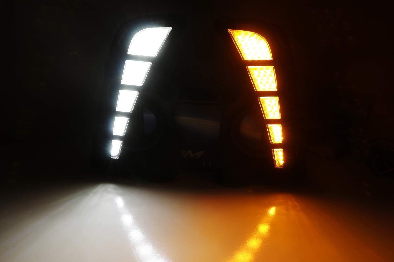 iJDMTOY Switchback LED Daytime Running Light Kit Compatible with 2017-2019 Toyota Highlander, White/Amber LED Foglamp Bezel Replacement Assembly w/Dynamic Sequential Flash Turn Signal Feature