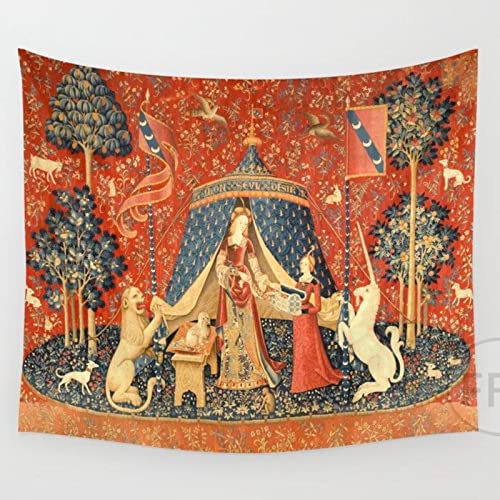 Tapisserie médiévale de la Dame et la Licorne PUYYDS décoration murale en tissu imprimé pour lit