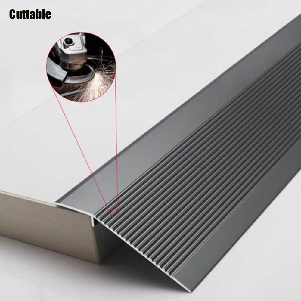 Bande de transition au sol 35,4"× 4" for porte, réducteur de seuil en aluminium, rampe de seuil antidérapante - rampe for fauteuil roulant(Titanium)