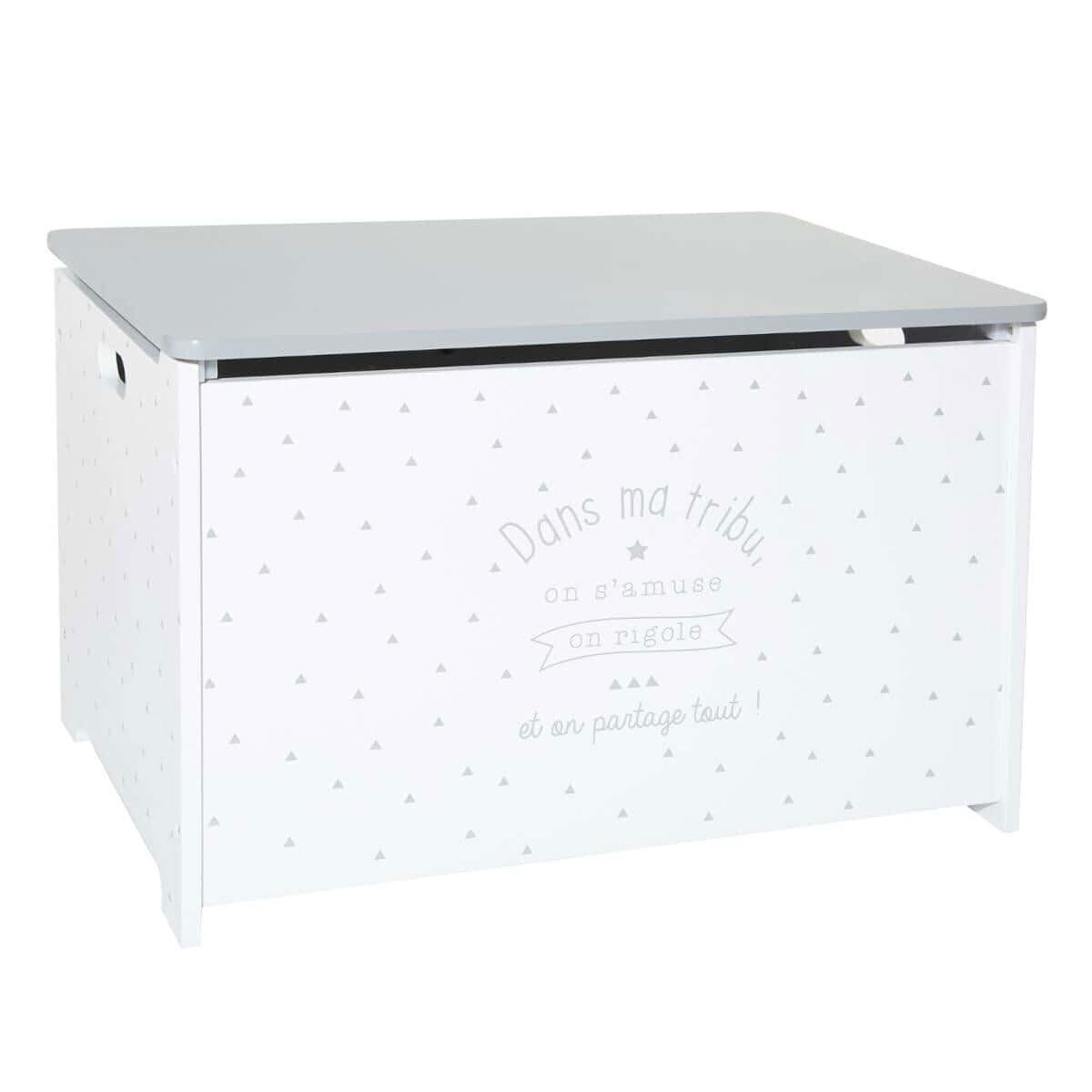 Baúl infantil para juguetes en color blanco y gris 58 x 37,5 x 38cm