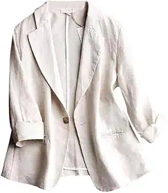 Blazer feminino de linho com manga 3/4, leve, primavera, verão, blazer