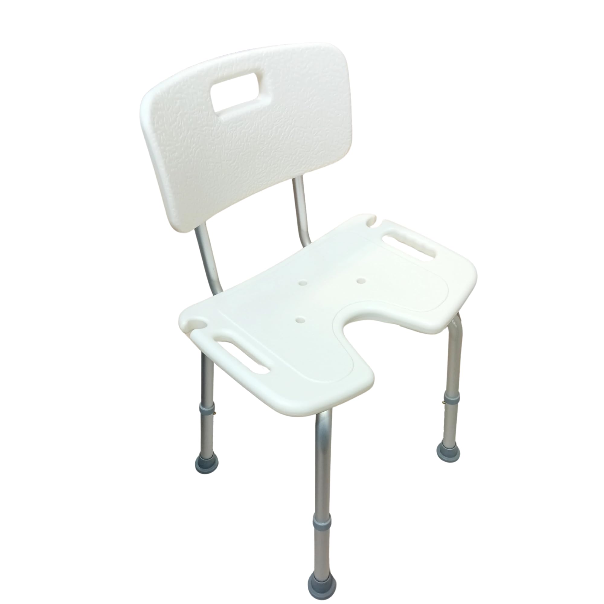 Silla de Ducha para Personas Mayores con Respaldo y Asiento en U | Regulable en Altura | Silla de Baño Antideslizante con Asas | Ayuda para Higiene, Movilidad Reducida y Discapacidad