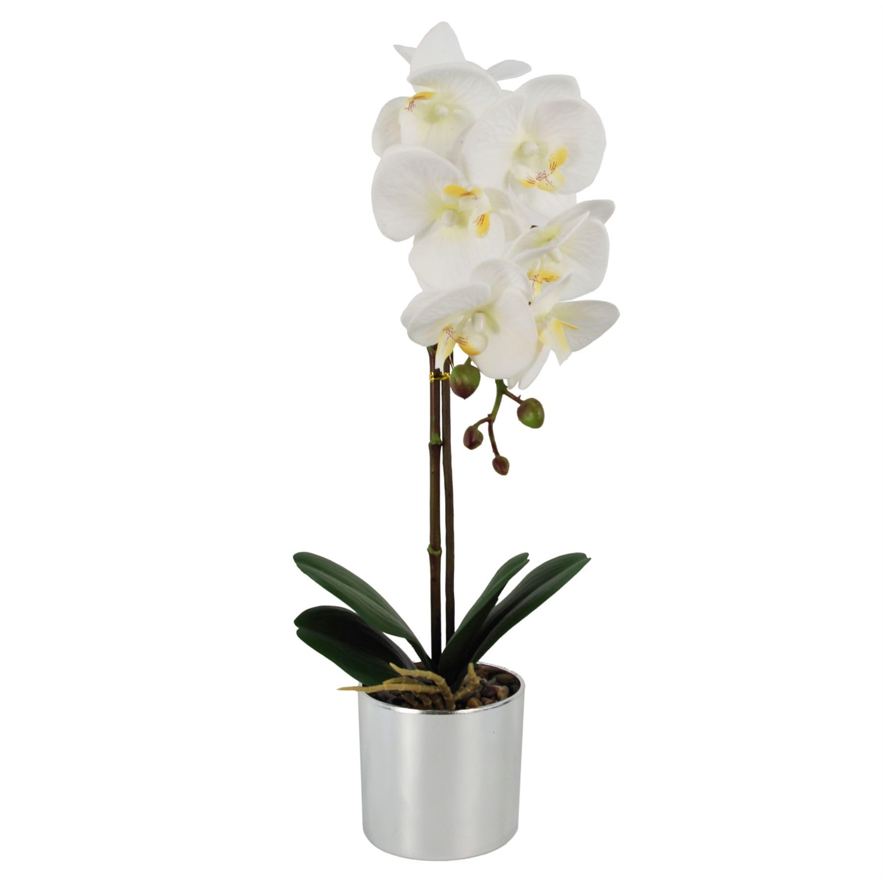 B&Q -  46Cm Artificial Orchid White With Silver Pot