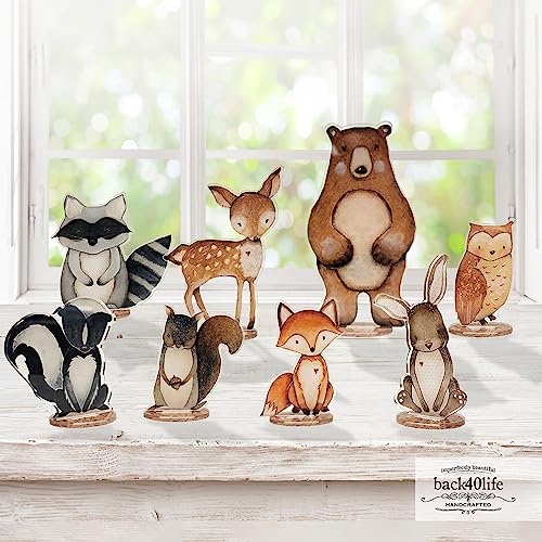 Image of Forest Critters Painted Wooden Animal Cutout Shapes (Acrylic Medium + Stands (bundle of 8))