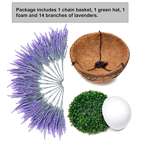 Artificial Lavender Flowers With Hanging Basket, Faux Silk Lavender Plants In Baskets For Home Decoration Outdoor Garden Yard Patio, 14 Bundles With Baskets #TOP2