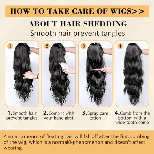 BECUS 24'' Long Black Wig for Women Long Straight Wig with Bangs Glueless Natural Synthetic Hair for Daily Wear Halloween Party Cosplay - Image 2