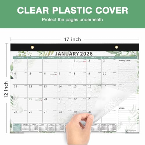 Image of Ospelelf Desk Calendar 2026-2027, Magnetic Fridge Wall Calendar, 18 Month Monthly Large 17 inch X 12 inch Calendar Planner with Plastic Cover, January 2026 - June 2027 Green Plant