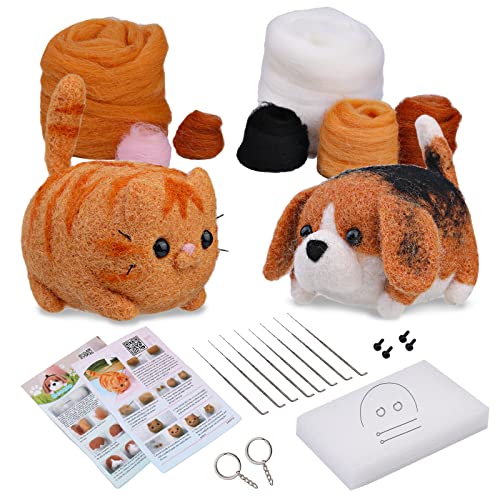 Image of SHWAKK Needle Felting Kit, 2 PCS Dolls Needle Felting Starter Kit with Instructions, Felting Pad, Felting Wool, Felting Needles, Keychain and Split Ring etc