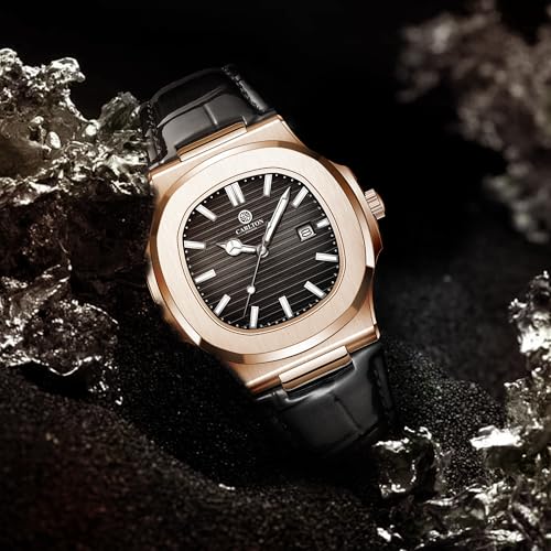 Image of Carlton London Jordan Men Analog Watch, Round Dial, Leather Strap, Quartz Movement, 43 mm Case, Date Display, Classic Casual Style, 30M Water Resistant