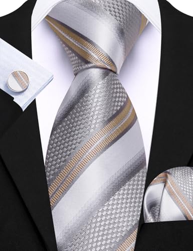 Image of Barry.Wang Men 6PCS Tie Silk Gift Necktie Clip Woven Tie Sets Party