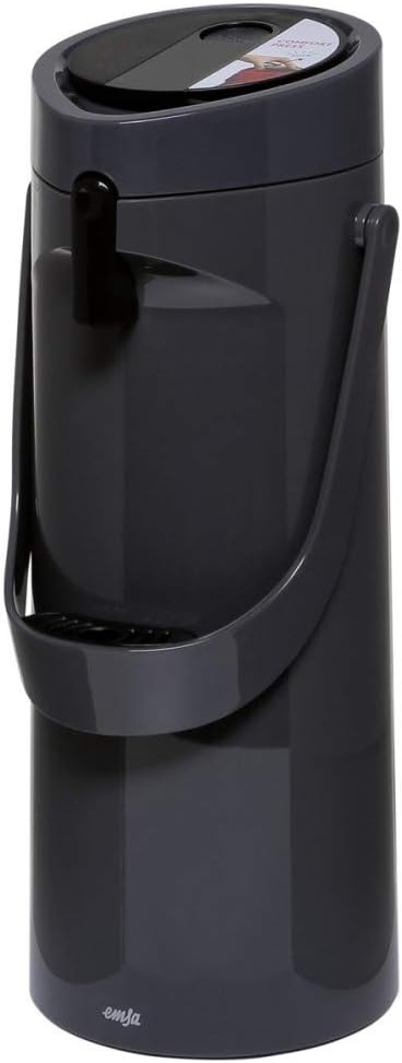 Emsa GmbH 515706 Ponza Insulated Thermos jug: 1.9 litres, Stainless Steel, 17 x 16.5 x 39 cm, Stainless Steel, Charcoal, 17 x 16.5 x 39 cm