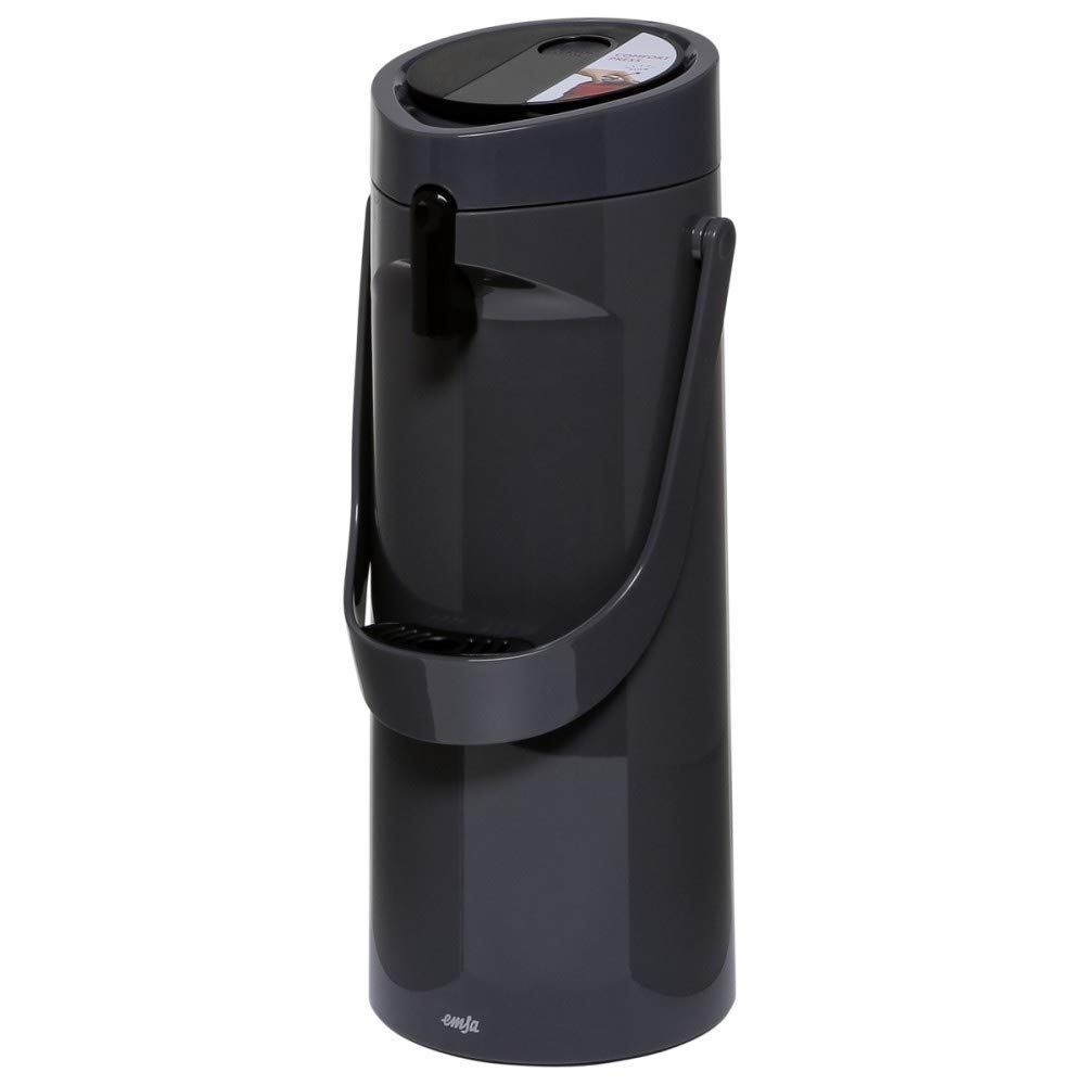 Emsa GmbH 515706 Ponza Insulated Thermos jug: 1.9 litres, Stainless Steel, 17 x 16.5 x 39 cm, Stainless Steel, Charcoal, 17 x 16.5 x 39 cm