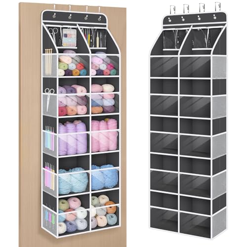 Image of Univivi Hanging Yarn Storage Organizer with Clear 4 Pockets, Extra Large 6 Tiers Crochet Bag Organizer, Over the Door Yarn Storage for Crochet Hook, Knitting Needles (Dark Grey)