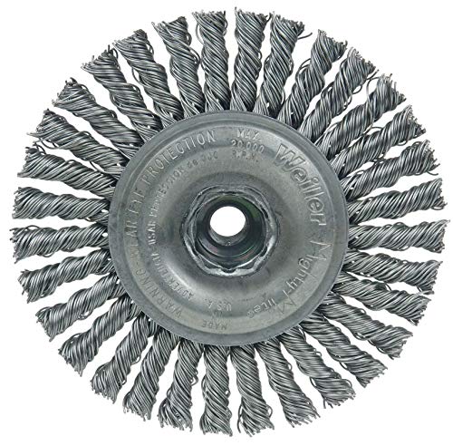 Image of Weiler 13125 Mini Roughneck 4 inch Stringer Bead Wire Wheel, .020 inch Steel Fill, M10X1.25 Nut, Made in the USA