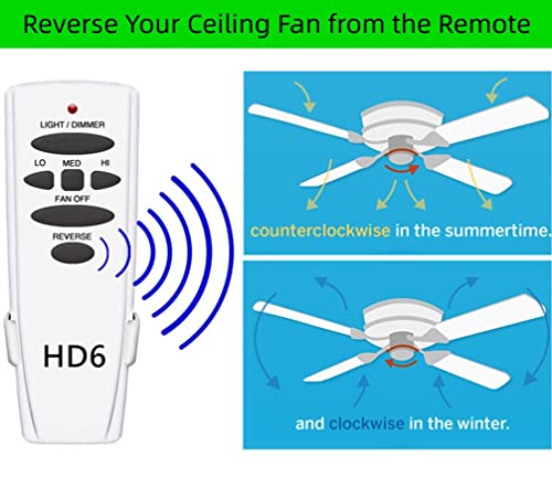 Ceiling Fan Remote Control Kit – Replacement For Hampton Bay/Hunter UC7078T CHQ7078T Fan-HD5 RR7079T, 3-Speed Fan & Light Dimmer, 16 Frequencies