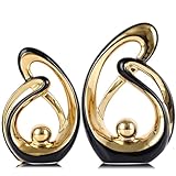 XMGZQ Home Decor Accent,Porcelain Art Mid Century Bookshelf Decorations,Gold Centerpieces for Tables,Abstract Ceramic Statue Sculpture for Coffee Table Mantel Tv Stand Centerpieces (Black, Small)