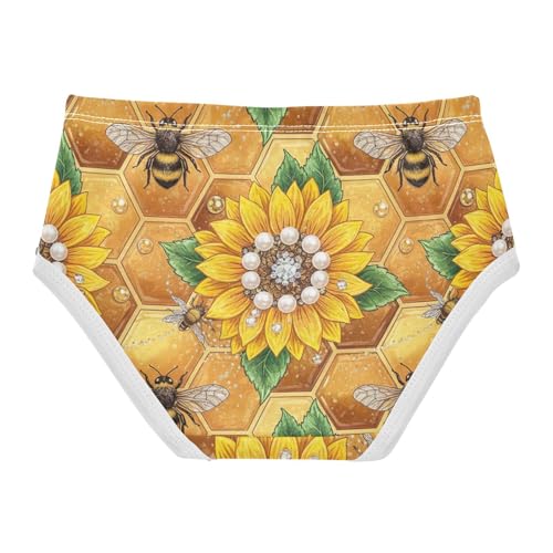 Bees Sunflowers Honeycomb Yellow Toddler Girls Underwear, Girls Cotton Underwear, 2T–8 Years2