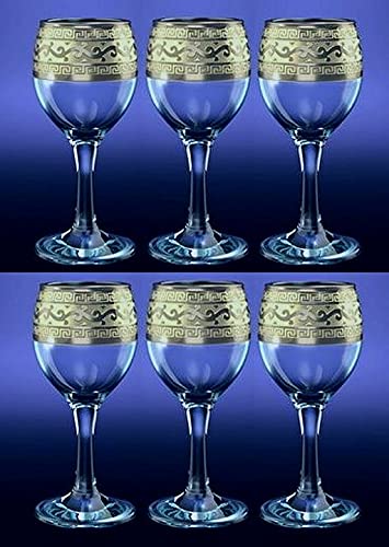 Set of 6 Crystal Goose 2 Oz Sherry Liquor Glasses with White Gold-Plated Trim, Old-Fashioned Liquor Sherry Glasses